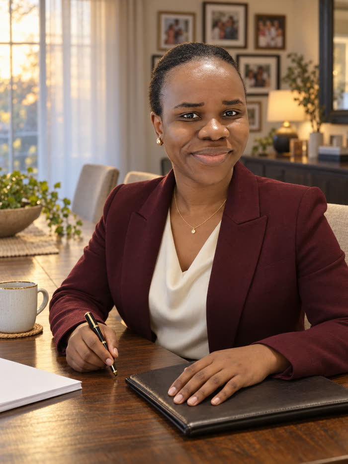 Agent at her desk with documents